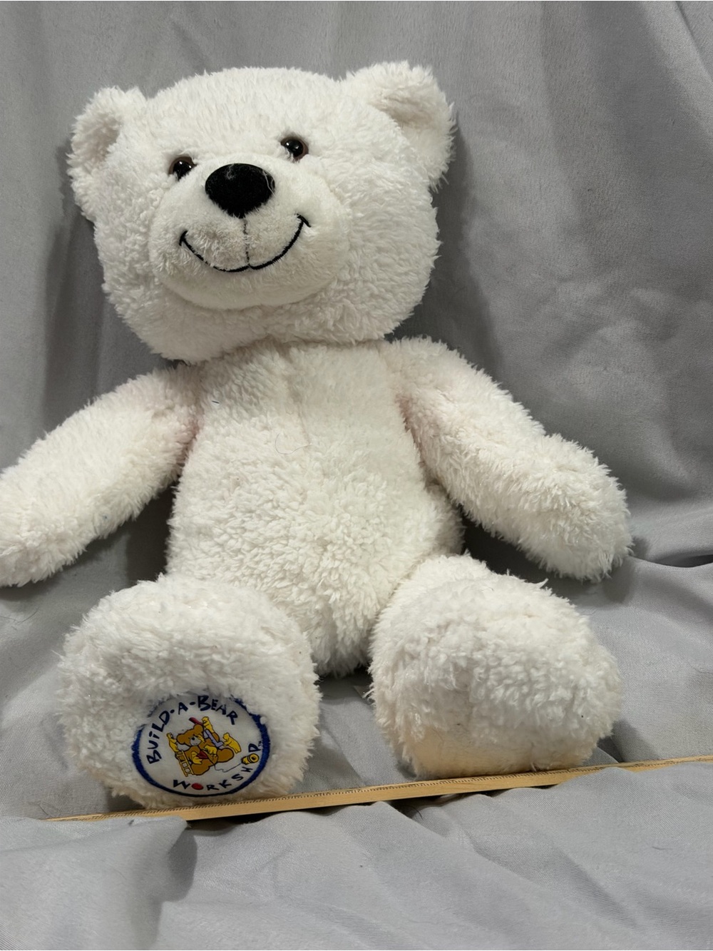 Build-A-Bear White Plush Teddy with Embroidered Foot Logo